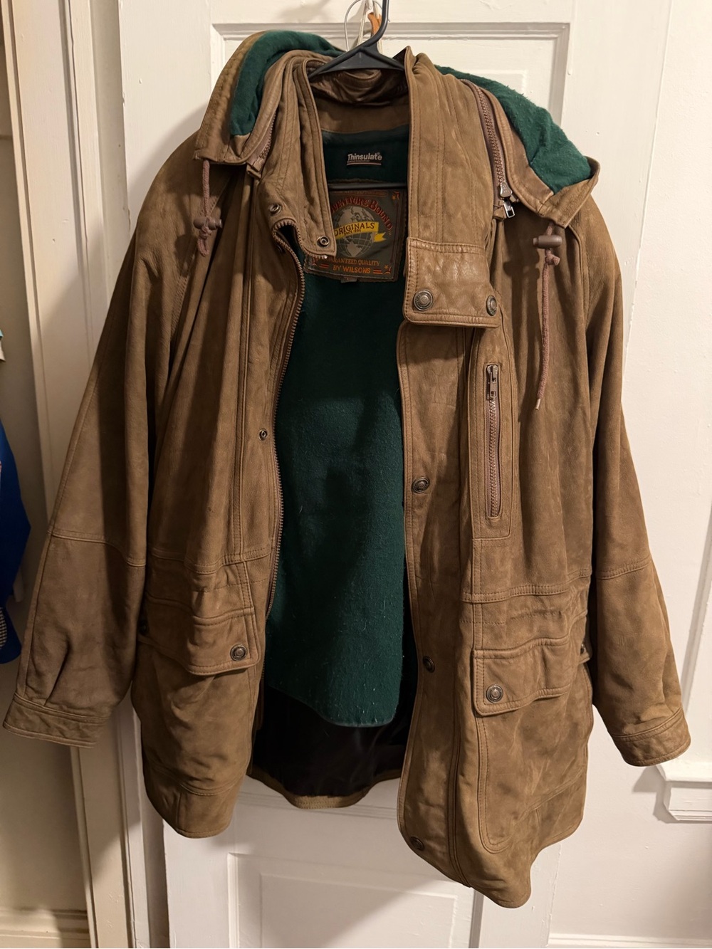 Leather Hooded Coat with Green Fleece Lining - Adventure Bound (Wilson’s)